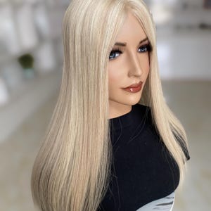 6.5x7&quot; Light Blonde Human Hair Topper: Silk Base, Hand-Tied