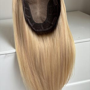 Blonde Human Hair Topper: 6.5x7&quot; Silk Base, Hand-Tied Part