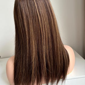 8x8” Lace Front Fine Mono Top 16” brown highlight Human Hair Topper, High Quality Remy Hair Topper for Thinning Hair, Clip-in hair piece
