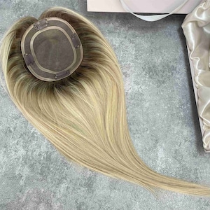 5x6&quot; Remy Human Hair Topper: Blonde Mono Base Clip In