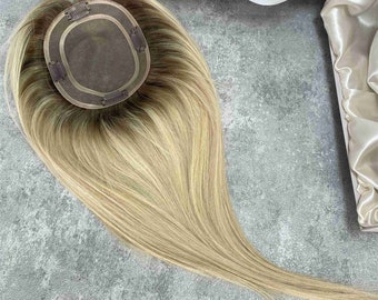 5x6&quot; Remy Human Hair Topper: Blonde Mono Base Clip In
