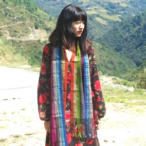 Modern Lightweight Rainbow Color Silk Scarf, Hand Woven Long Striped Stole for Girls, Unique Birthday Gift for Her