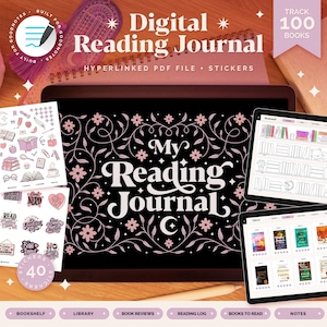 Purple Digital Reading Journal: GoodNotes Template, Book Tracker & Stickers (PDF Download)