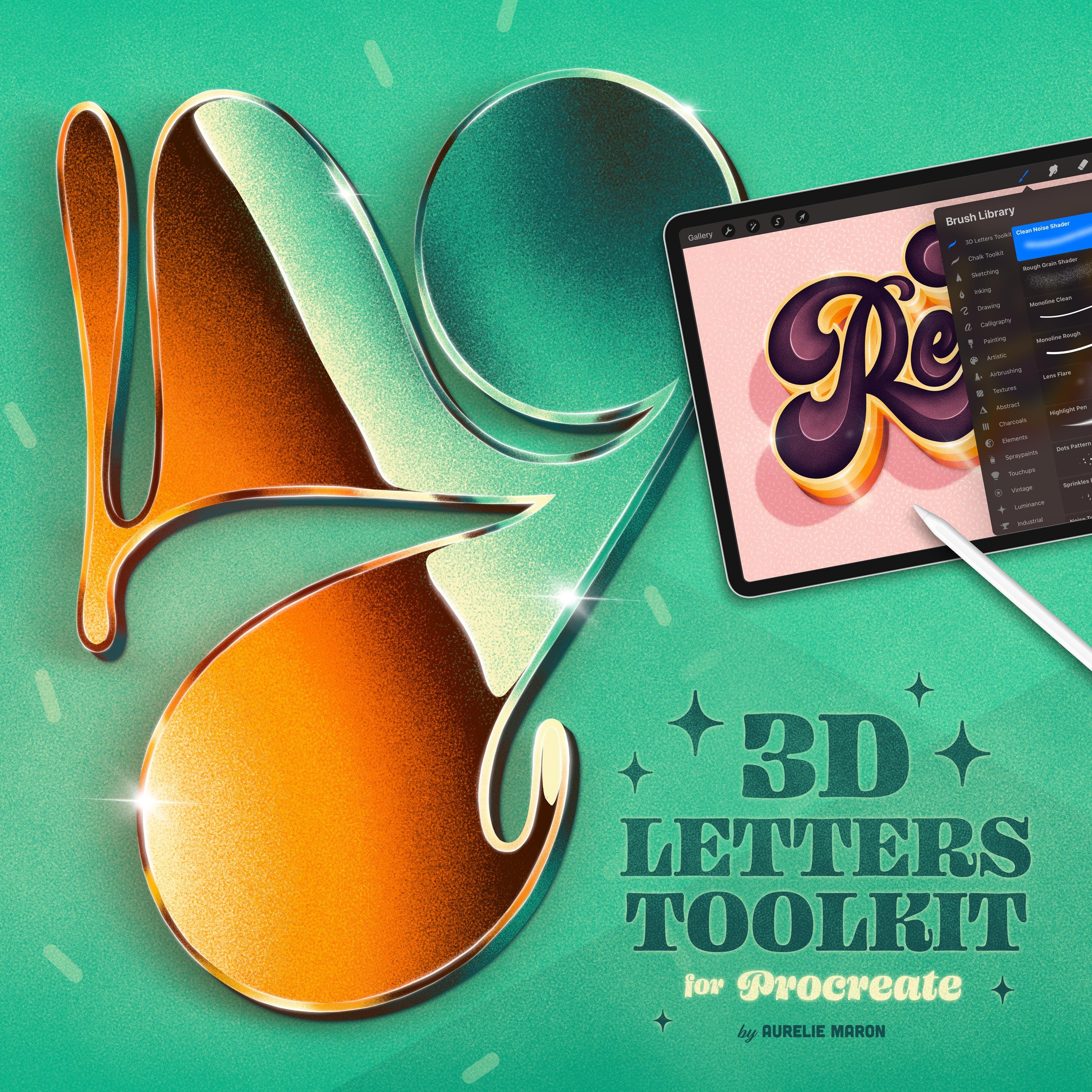 3D Lettering Toolkit for Procreate: Brushes, Textures, Alphabets ...