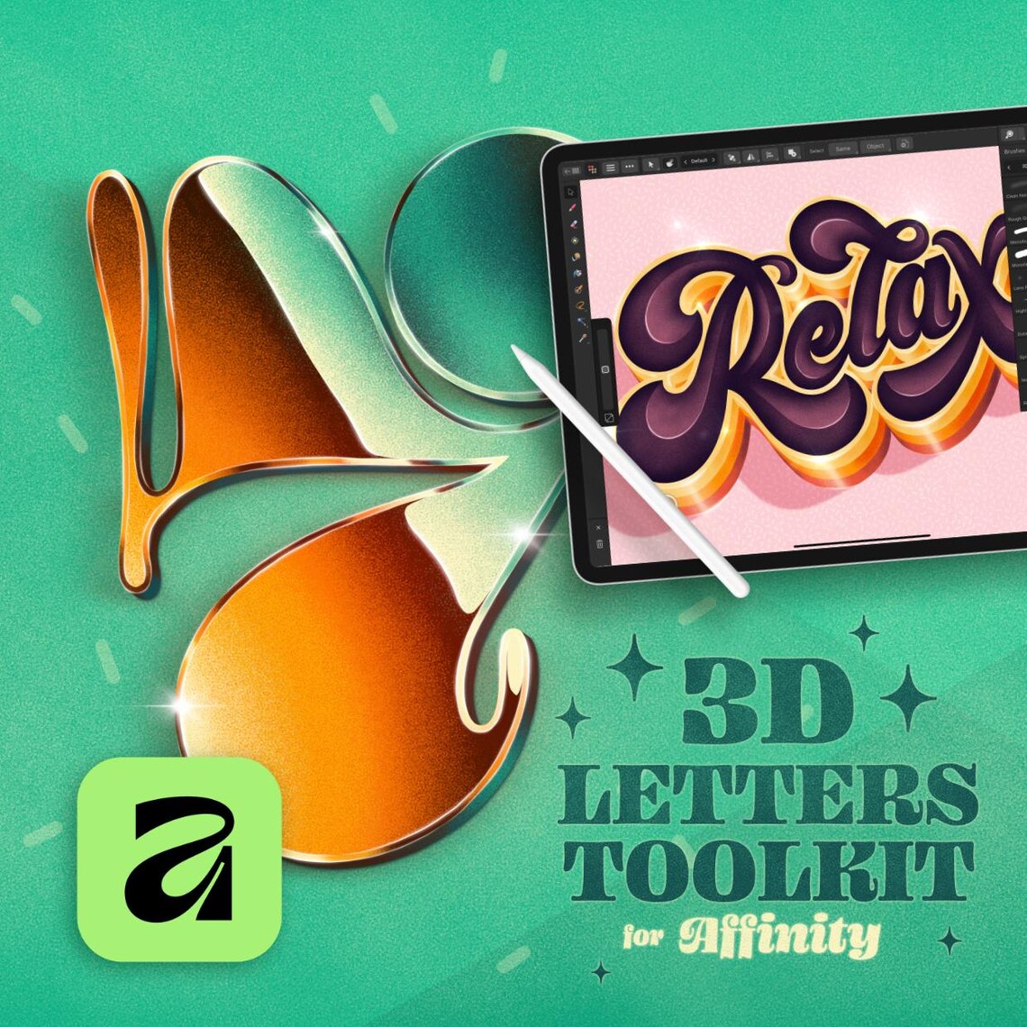 Affinity Lettering 3D Lettering Toolkit for Affinity: Brushes, Textures, Alphabets ...
