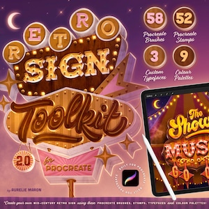 Retro Sign Toolkit 2.0 für Procreate | Pinsel, Stempel, Texturen und Schriften für Digital Art