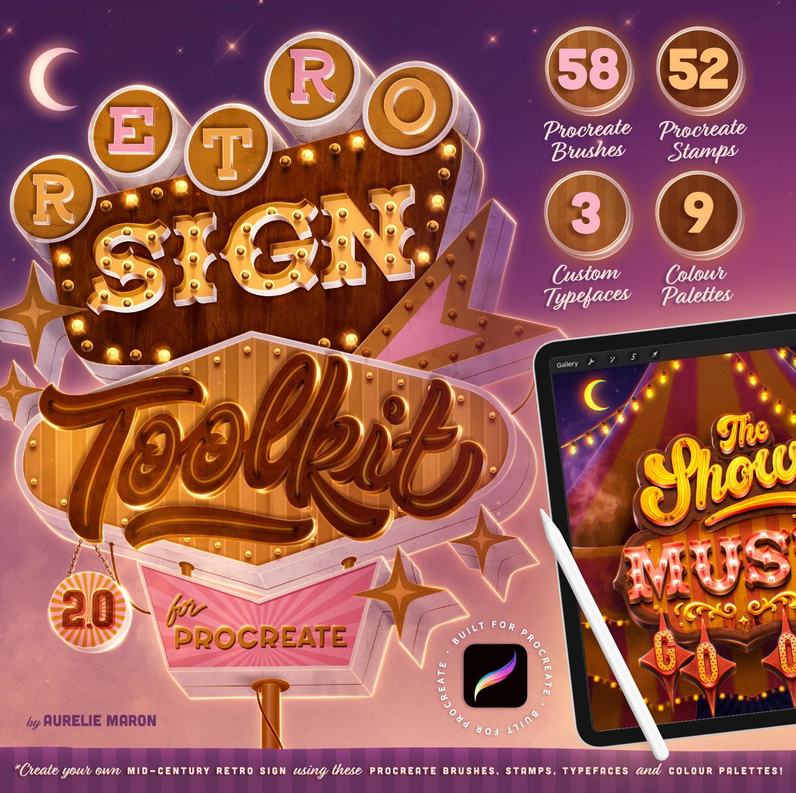 Retro Sign Toolkit Retro Sign Toolkit 2.0 for Procreate | Brushes, Stamps, Textures and ...