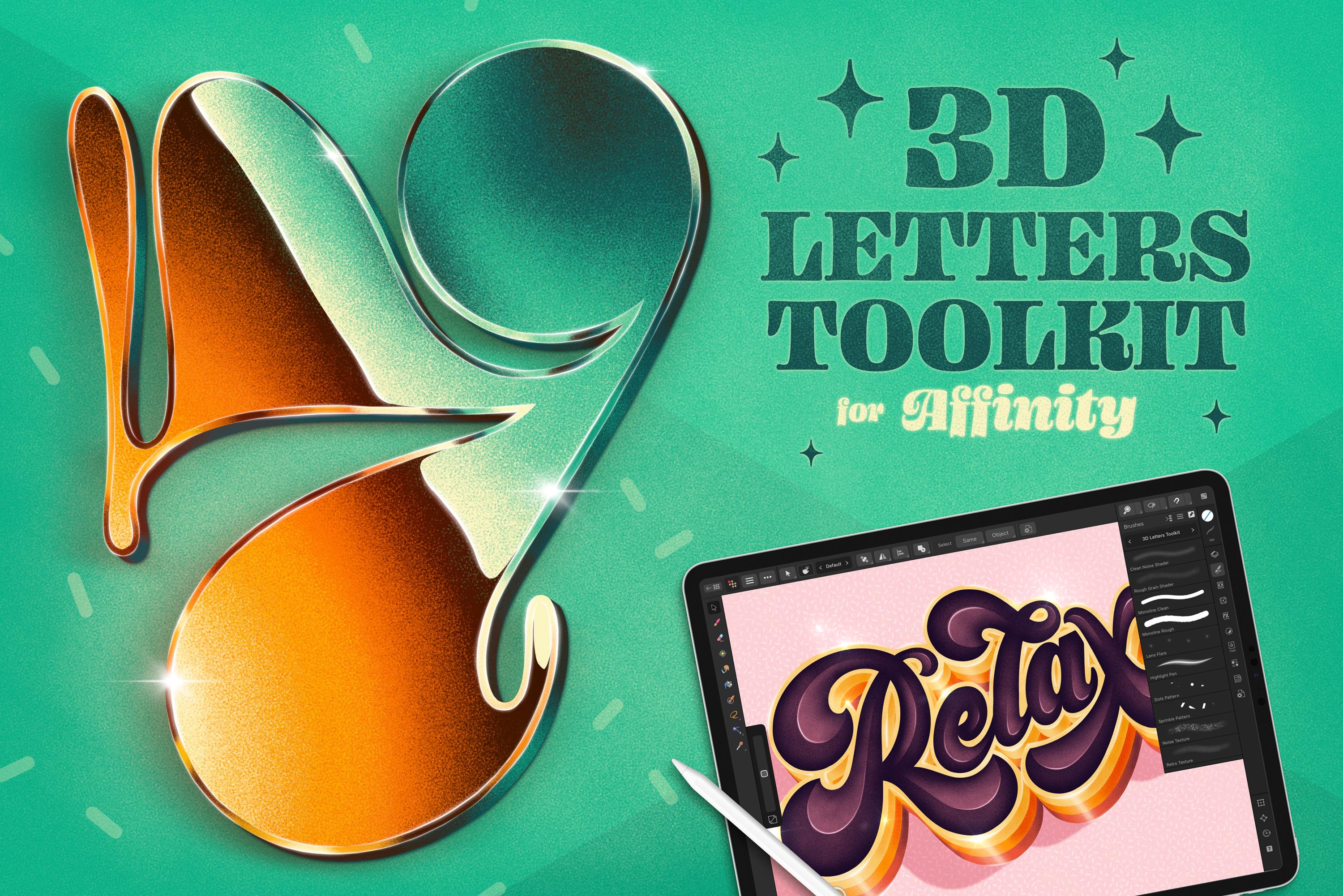 Affinity Lettering 3D Lettering Toolkit for Affinity: Brushes, Textures, Alphabets ...