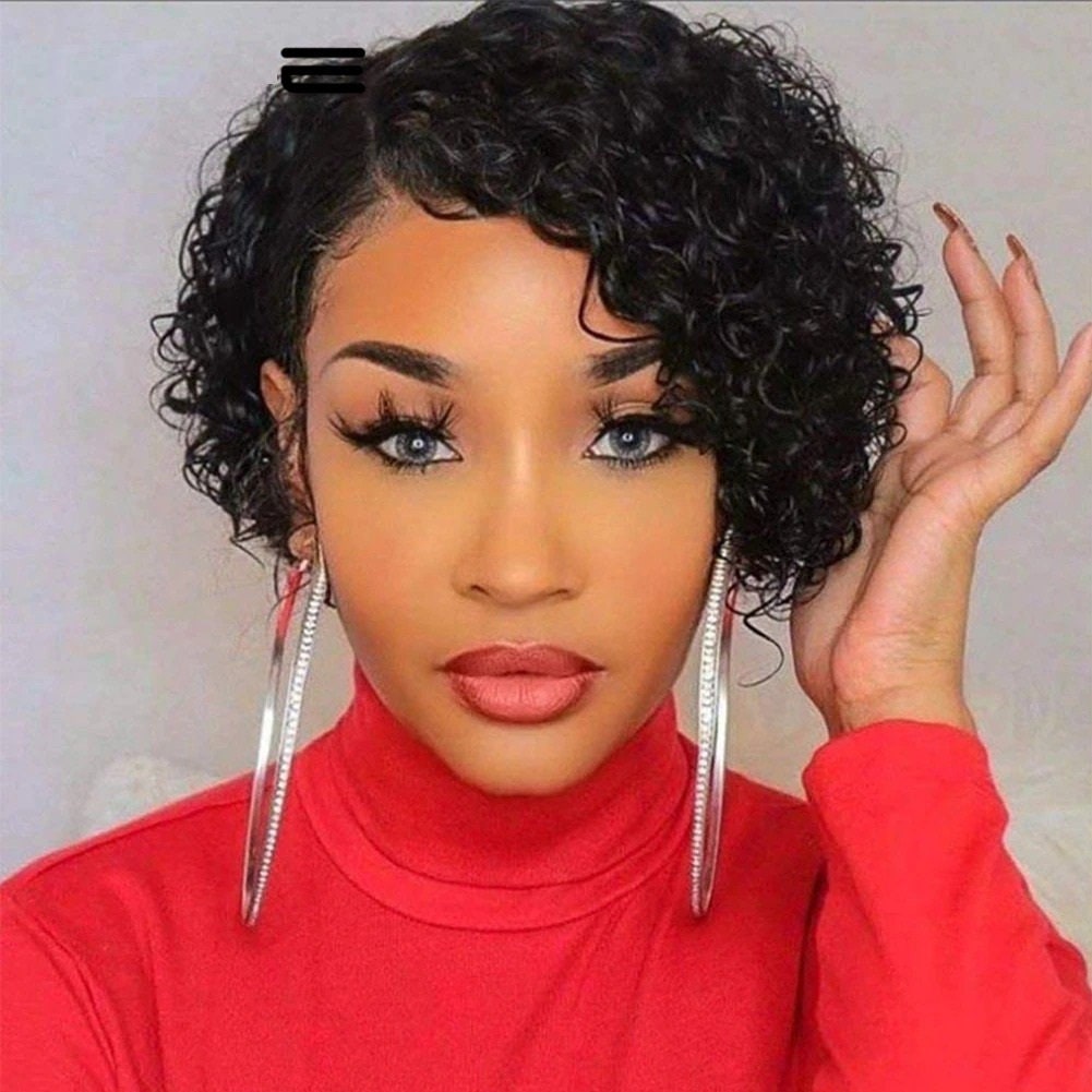 Women Wigs Curly Wigs Short Pixie Cut Human Hair For Women Etsy