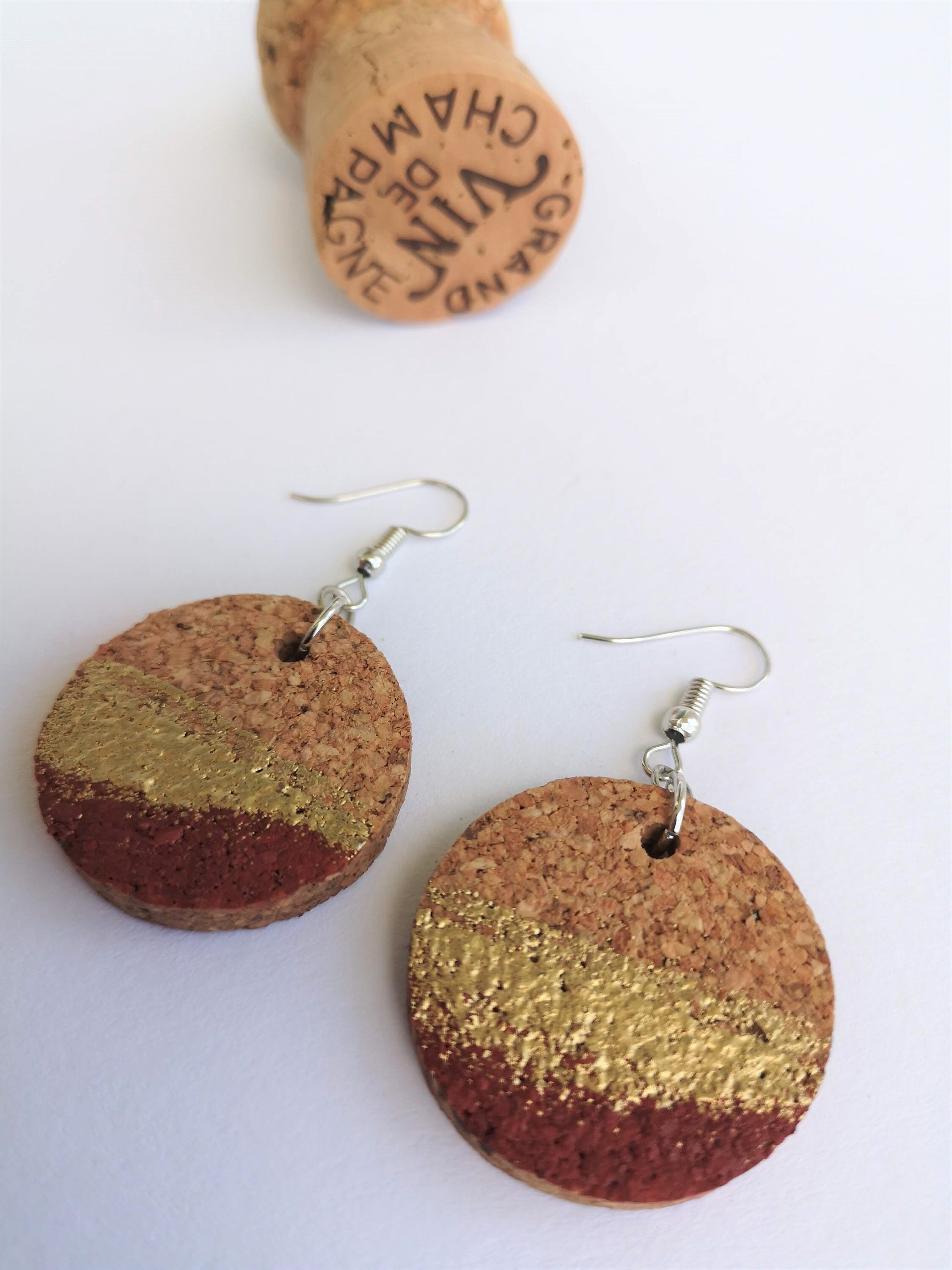 Hand Decorated Cork Earrings Five Designs To Choose From Etsy