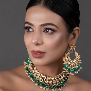 Sabyasachi designer kundan set, green kundan bridal set, kundan bridal necklace set, customizable kundan bridal sets, Royal kundan sets