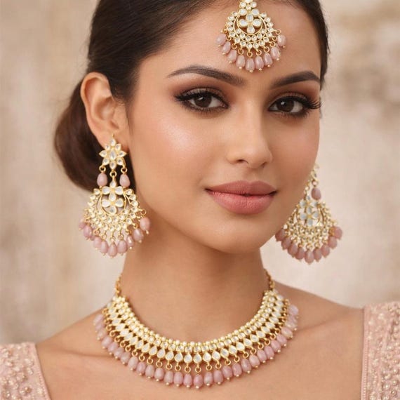 Set di collane girocollo Polki in oro lucido: gioielli indiani Kundan - Italia Set di collane girocollo Polki in oro lucido: gioielli indiani Kundan - Italia