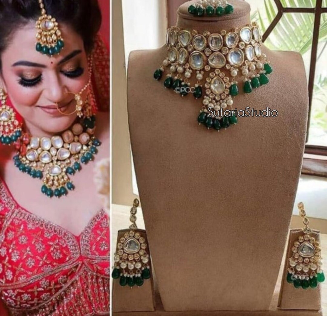 Green Kundan Choker Set Sabyasachi Inspired Kundan Choker Etsy