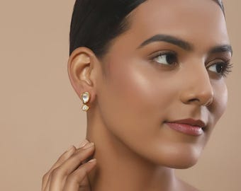 Kundan Pearl Stud Earrings: Bollywood Indian Jewelry