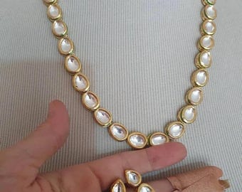Kundan Polki Choker Necklace & Earrings Set: Meenakari Bollywood Jewelry
