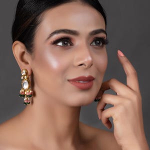 Gold Tone Kundan Perlen Ohrringe | Bollywood indischer Schmuck