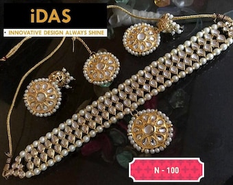 Kundan Choker Necklace Set: Bollywood Gold Tone Jewelry