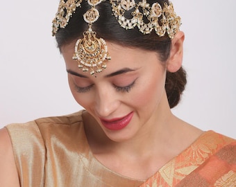Kundan Sheeshpatti: Pearl Indian Bridal Hair Jewelry