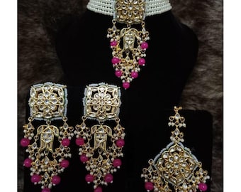 Indian Bollywood Jewelry, Gold Plated Choker, Necklace Earrings Tikka Set, Pakistani Bridal Jewelry Set, Cheapest Kundan Jewelry