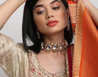 Set di collane da sposa Kundan/Gioielli reali color oro/Gioielli indiani