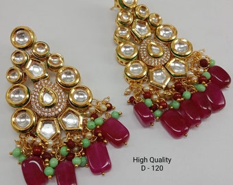 Ruby Kundan Earrings: Gold Plated Indian Jewelry