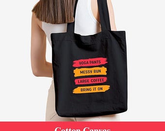 Handpainted Black Canvas Tote Bag, Aesthetic Shopping Bag