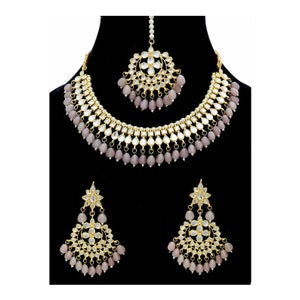 Indische Modedesigner Lila Kundan Halskette Ohrringe Kopf Schmuck Frauen Stil Hochzeit Party Wear Set, Brautschmuck Set
