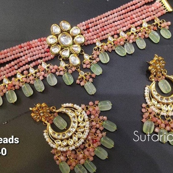 Simple kundan choker, pastel kundan choker set, all colours customisable, Indian kundan jewellery, punjabi jewellery, pastel green choker