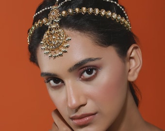 Kundan Mathapatti Sheeshpatti: Pearl Indian Bridal Hair Jewelry
