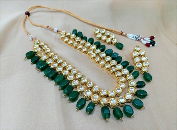 Green Kundan Meenakari & Pearl Long Necklace Set – Sanvi Jewels