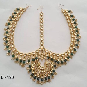 Kundan Mathapatti - Indian Wedding jewelry - Maathapatti - Matha Patti - Indian Headpiece, Kundan Jewelry , Green Kundan Matha patti