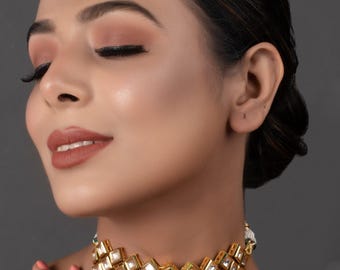 Set di choker Kundan: collana indiana placcata in oro