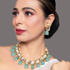 Sabyasachi designer kundan set, mint green kundan bridal set, kundan bridal necklace set, customizable kundan bridal sets, Royal kundan sets