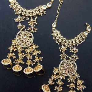 Kundan Pearl Hath Panja: Gold Plated Hand Jewelry with Rings