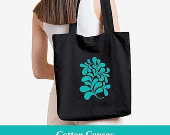 Handpainted Black Canvas Tote Bag, Floral Design