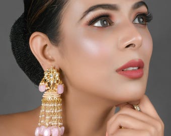 Pink Kundan Jhumki Earrings: Indian Bollywood Jewelry