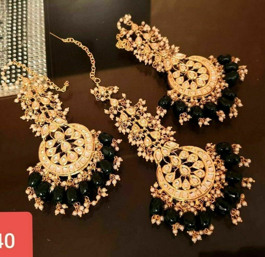 Maag Tikka Designer stylish  Pearls Tikka Jewelry|Kundan Tikka KUNDAN JEWELRY Bollywood Tikka Indian Wedding Party Wear Tikka Set