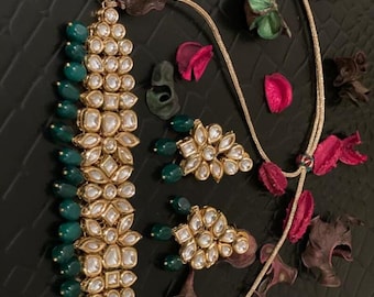 Kundan & Emerald Choker Set - Bollywood Pakistani Indian Jewelry