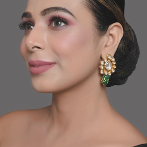 Grüne Kundan Creolen: Bollywood Indischer Schmuck