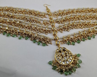 Kundan Maathapatti Headpiece: Indian Bridal Pearl Hair Jewelry