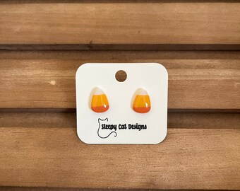 Candy Corn Studs | Halloween | Polymer Clay Earrings | Handmade