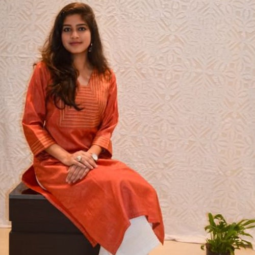 Orange Traditional Kurti | 100% Pure Cotton-Silk Dress | Designer Top | Beautiful shops Long Dress | Summer Dress for Women - Orange Ombre