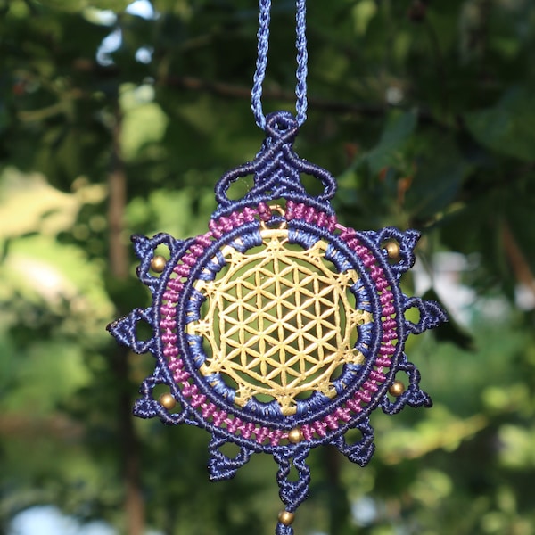 Mandalakette, Sri Yantra , Lebensblume, Baum des Lebens, Macramee Kette, Heilige Geometrie, Flower of Life, Shri Yantra, Mandala