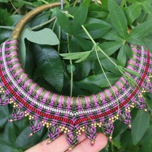 Macrame Choker Goa, Elven Jewelry, Ethnic Choker, Tribal, Brass Hoops with Macrame, Festival