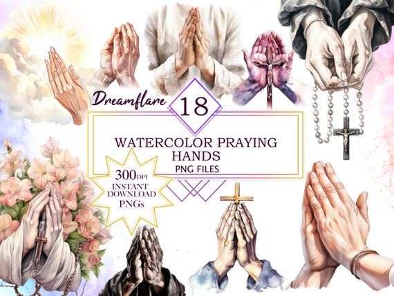 Watercolor Praying Hands Clipart, Christian Clipart, Catholic Clipart, Religious Clipart, Prayer Clipart, Holy Week, Commercial Use
