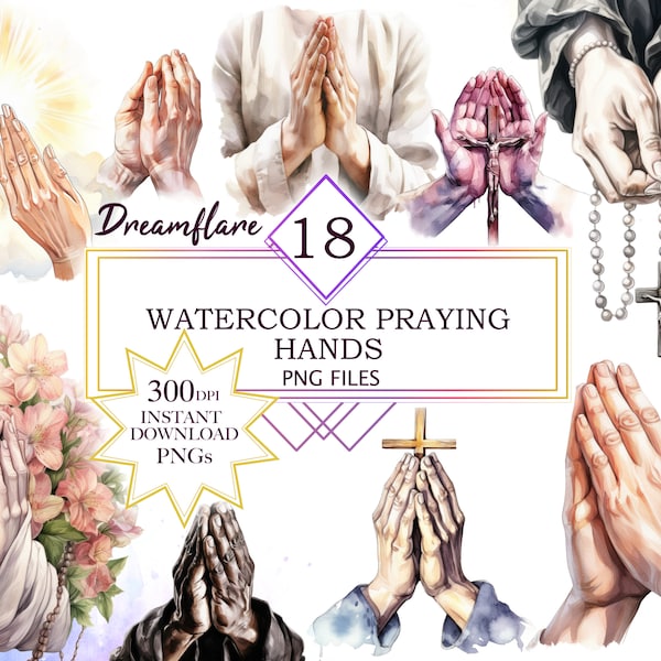 Watercolor Praying Hands Clipart, Christian Clipart, Catholic Clipart, Religious Clipart, Prayer Clipart, Holy Week, Commercial Use