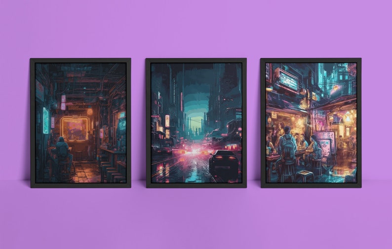 25 Futuristic Cyberpunk City Wall Art Bundle PNG & SVG Etsy
