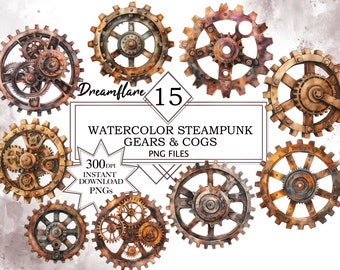 Steampunk Gears And Cogs Clipart PNG Bundle, Steampunk PNG, Cogs Clipart, Scrapbooking, Junk Journal, arquivo de download digital, uso comercial