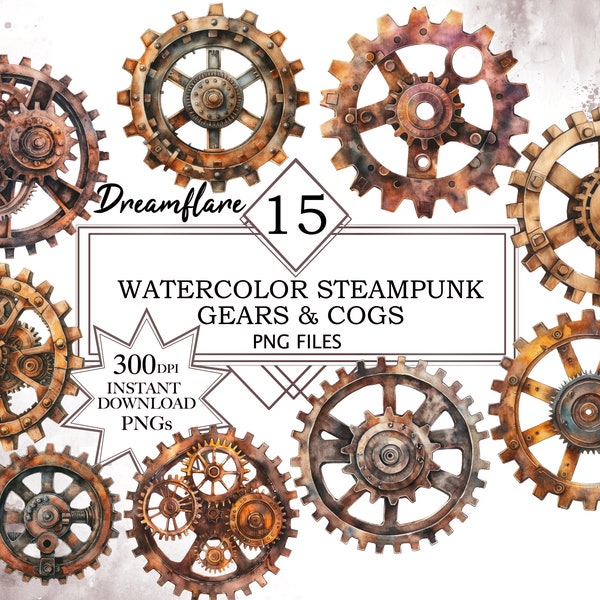 Steampunk Gears And Cogs Clipart PNG Bundle, Steampunk PNG, Cogs Clipart, Scrapbooking, Junk Journal, Digital Download File, Commercial Use