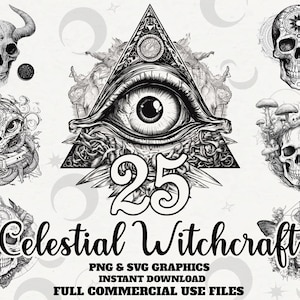 Witchcraft Bundles, Mystical Occult Clip Art, Gothic Svg, Celestial Goth Png, Wicca Graphics, Wiccan, Satanic, Pagan, Witch Sublimation